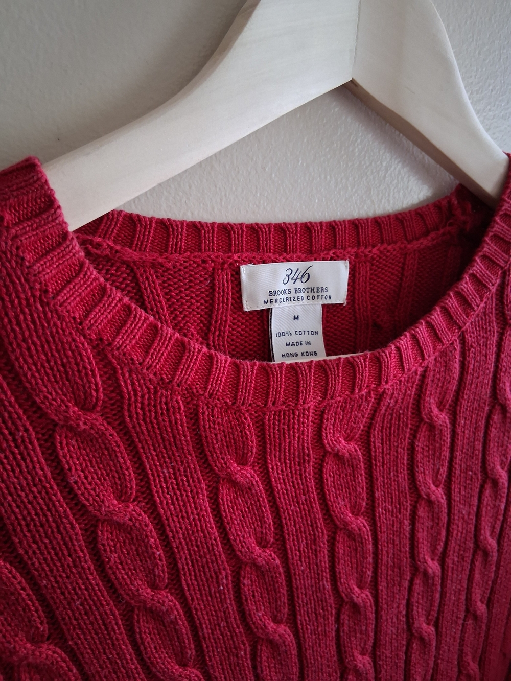 Brooks Brothers 346 Women’s Cable Knit Crewneck Sweater 100% Cotton Deep Red